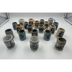 Set of 21 Vintage German Stein Beer Mugs Germany, Gray Ceramic